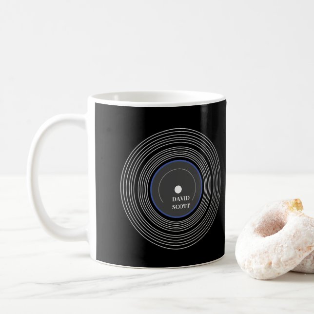 Personalized black Lp vinyl Coffee Mug (With Donut)