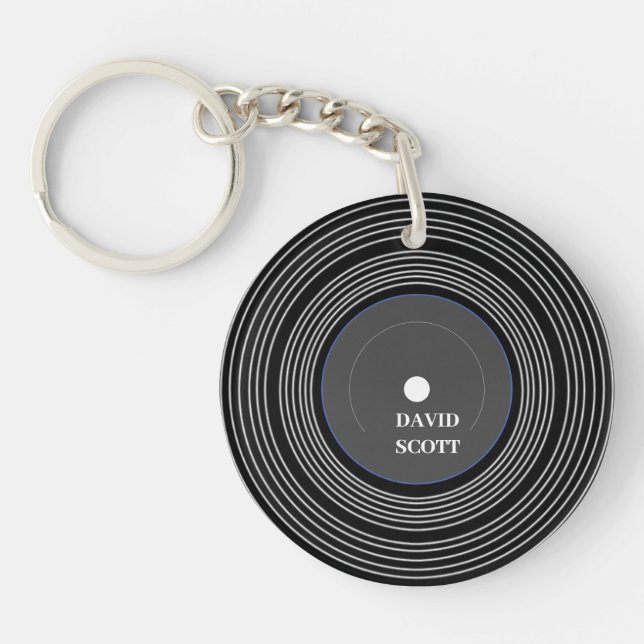 Personalized black Lp vinyl Keychain (Front)