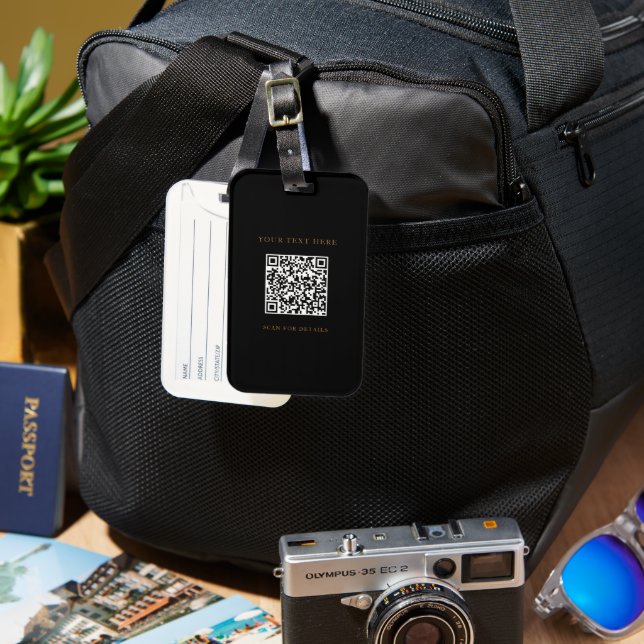 Personalized Black Luggage tag with QR Code (Front & Back)