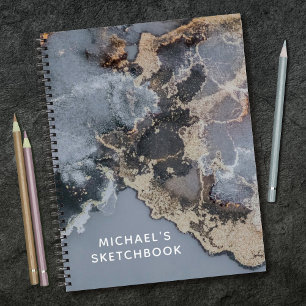 Personalized Black Marble Artist Sketchbook Notebook