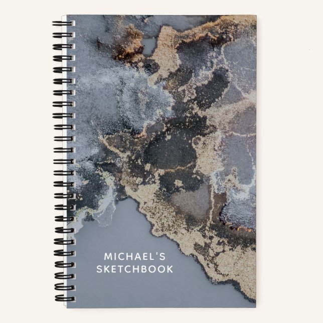 Personalized Black Marble Artist Sketchbook  Notebook (Front)