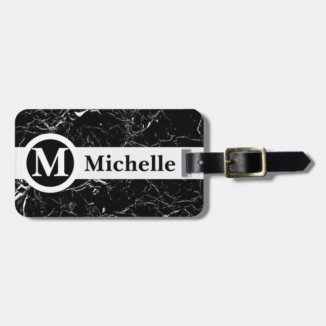 Personalized Black Marble Centerline Luggage Tag (Front Horizontal)