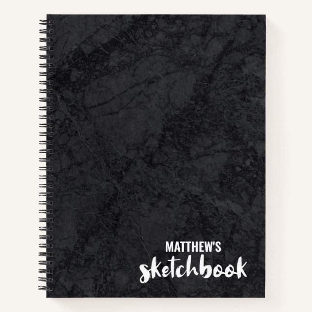 Personalized Black Marble Sketchbook Your Name Not Notebook (Front)