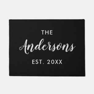 Personalized Black Married Name Welcome Door Mat