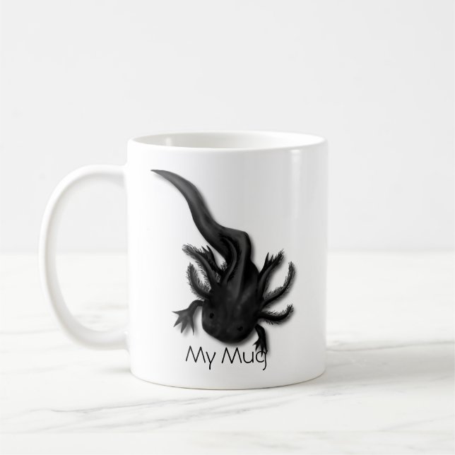 Personalized Black Melanoid Axolotl Art Coffee Mug (Left)
