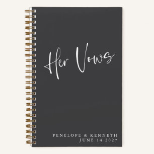 Personalized Black Minimalist Wedding Her Vows Notebook