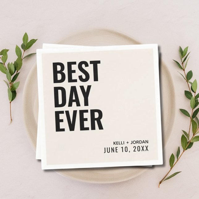 Personalized Black Modern Best Day Ever Wedding Napkin (Personalized Black Modern Best Day Ever Wedding Napkins
)
