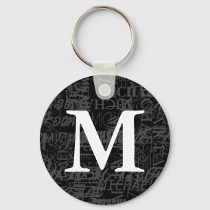 Personalized Black Modern Monogram Keychain