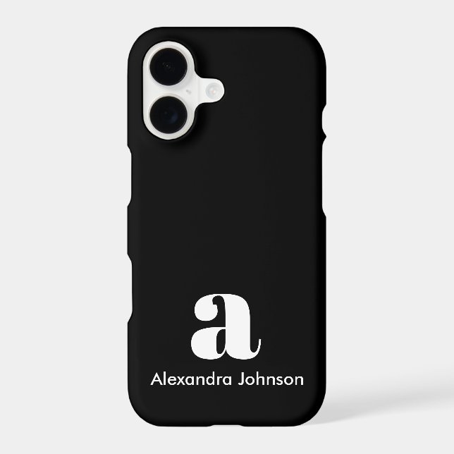 Personalized Black Modern Monogram Minimal  Name iPhone Case (Back)