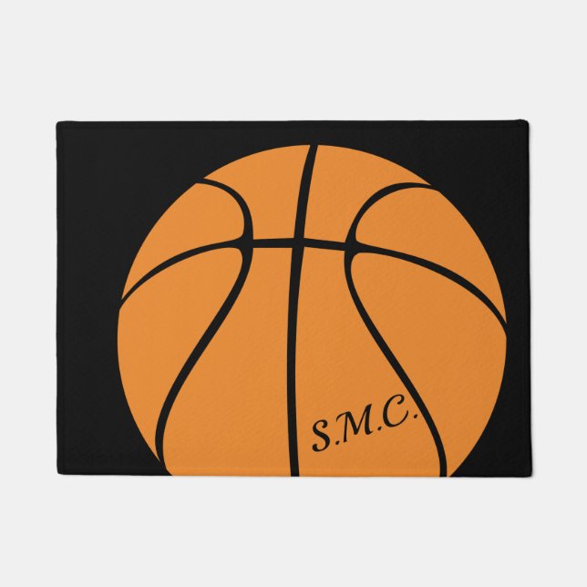Personalized Black Modern orange Basketball  Doormat (Front)
