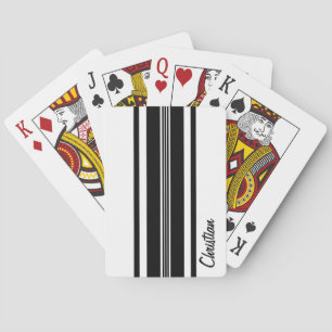Personalized Black Modern Racing Stripes Playing Cards