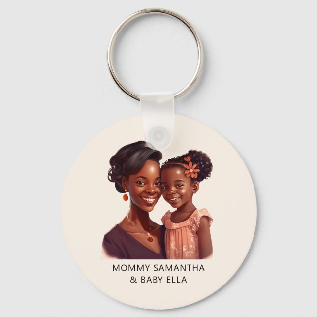 Personalized Black Mom and Daughter (10) Keychain (Front)