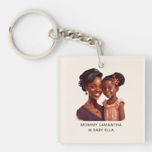 Personalized Black Mom and Daughter (10) Keychain