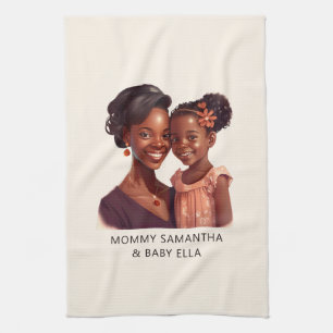 Personalized Black Mom and Daughter (10) Kitchen Towel