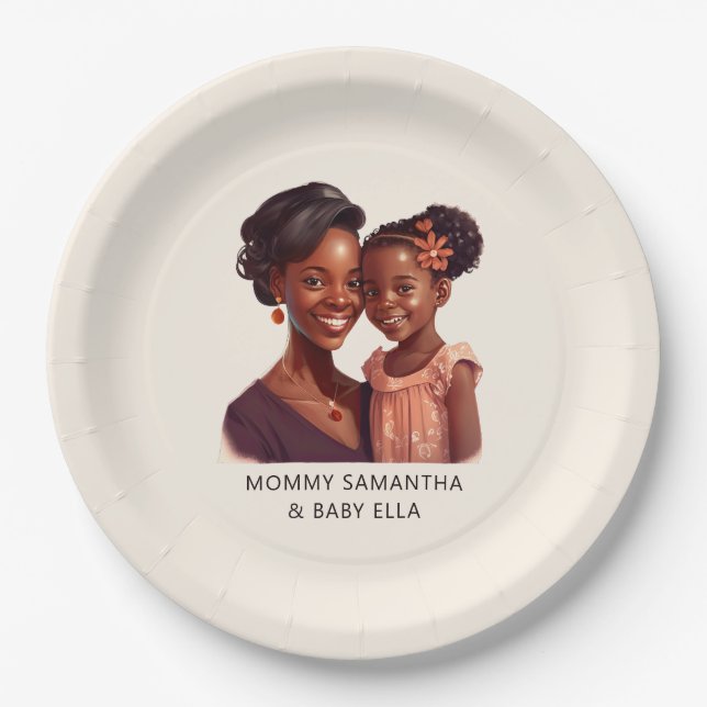Personalized Black Mom and Daughter (10) Paper Plate (Front)
