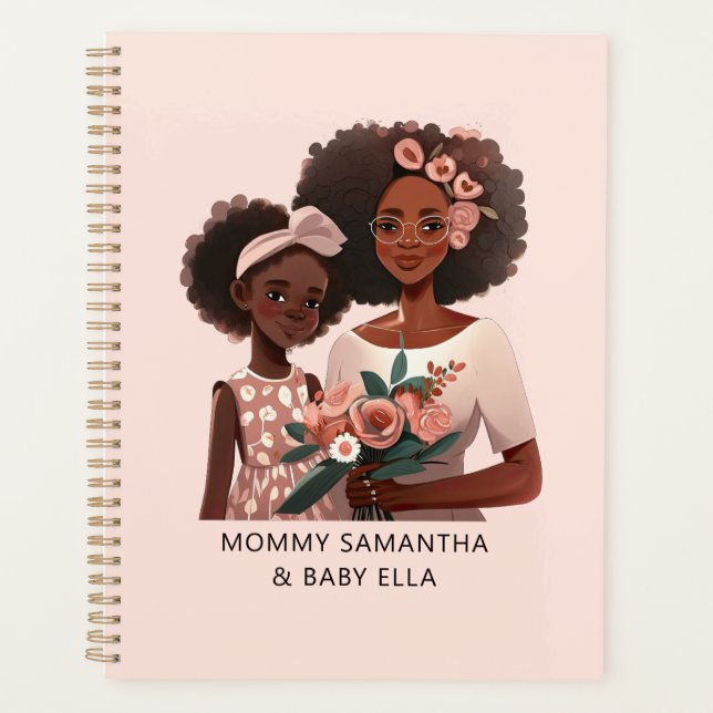 Personalized Black Mom and Daughter (12) Planner (Front)