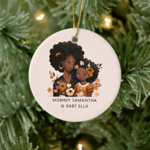 Personalized Black Mom and Daughter (13) Ceramic Ornament