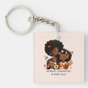 Personalized Black Mom and Daughter (13) Keychain