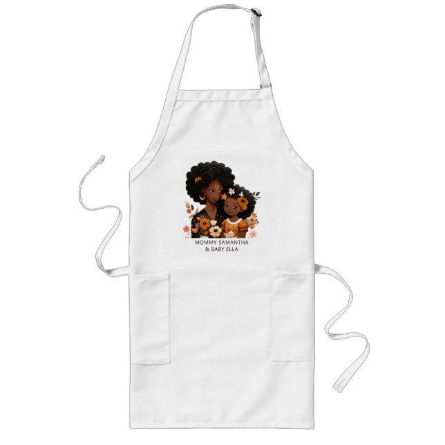 Personalized Black Mom and Daughter (13) Long Apron (Front)
