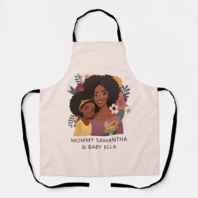 Personalized Black Mom and Daughter (14) Apron (Front)