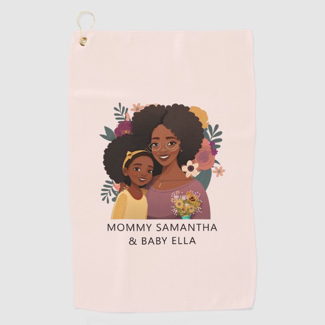 Personalized Black Mom and Daughter (14) Golf Towel (Front)