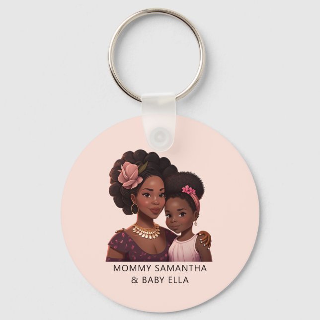 Personalized Black Mom and Daughter (15) Keychain (Front)