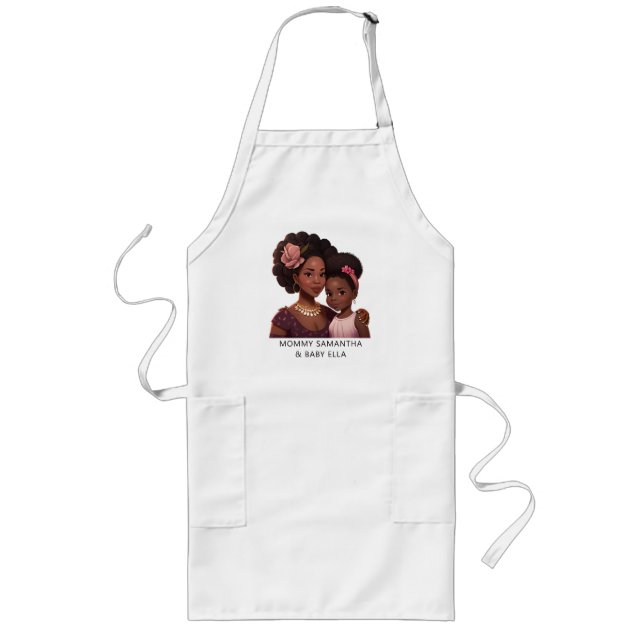 Personalized Black Mom and Daughter (15) Long Apron (Front)