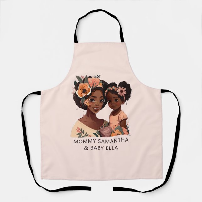 Personalized Black Mom and Daughter (16) Apron (Front)