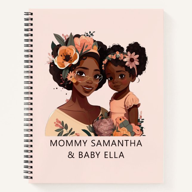 Personalized Black Mom and Daughter (16) Notebook (Front)