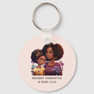 Personalized Black Mom and Daughter (17) Keychain