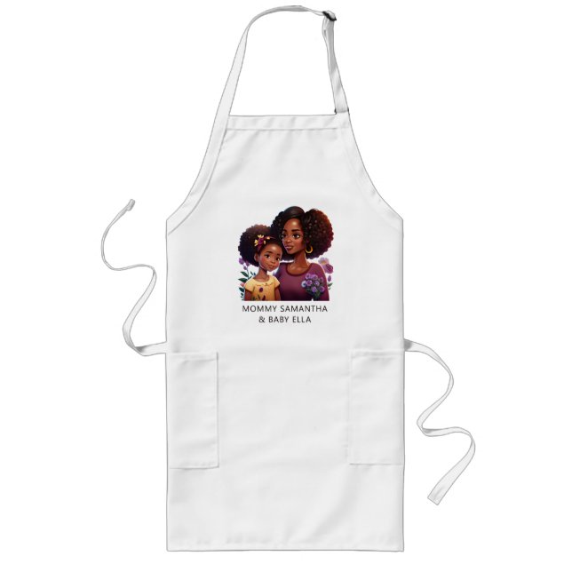 Personalized Black Mom and Daughter (17) Long Apron (Front)