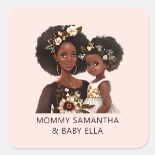 Personalized Black Mom and Daughter (18) Square Sticker