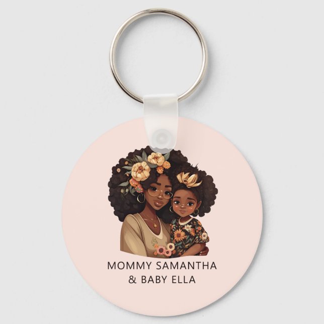 Personalized Black Mom and Daughter (19) Keychain (Front)