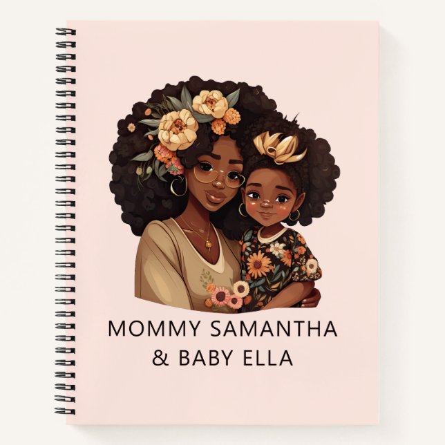 Personalized Black Mom and Daughter (19) Notebook (Front)