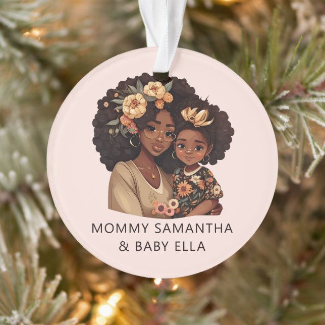 Personalized Black Mom and Daughter (19) Ornament (Tree)