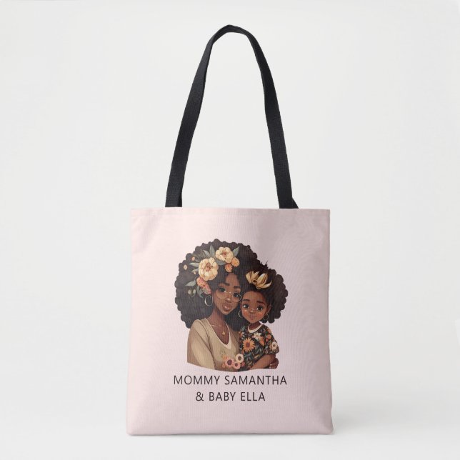 Personalized Black Mom and Daughter (19) Tote Bag (Front)
