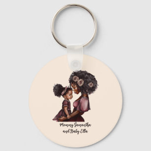 Personalized Black Mom and Daughter (1) Keychain