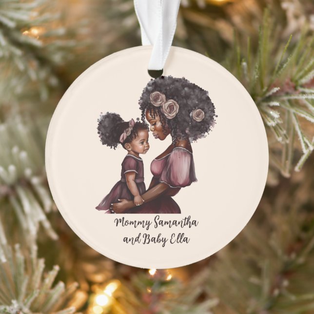 Personalized Black Mom and Daughter (1) Ornament (Tree)