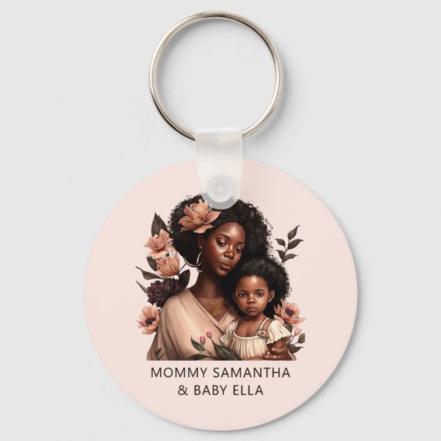 Personalized Black Mom and Daughter (21) Keychain (Front)