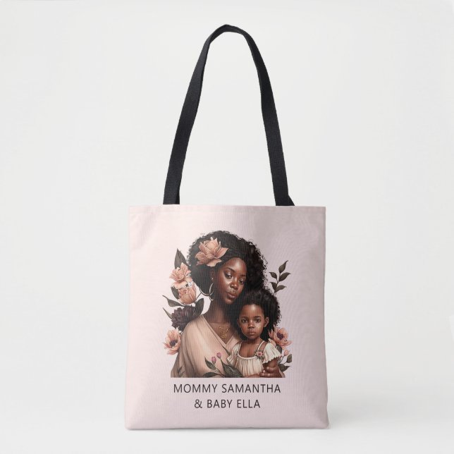 Personalized Black Mom and Daughter (21) Tote Bag (Front)