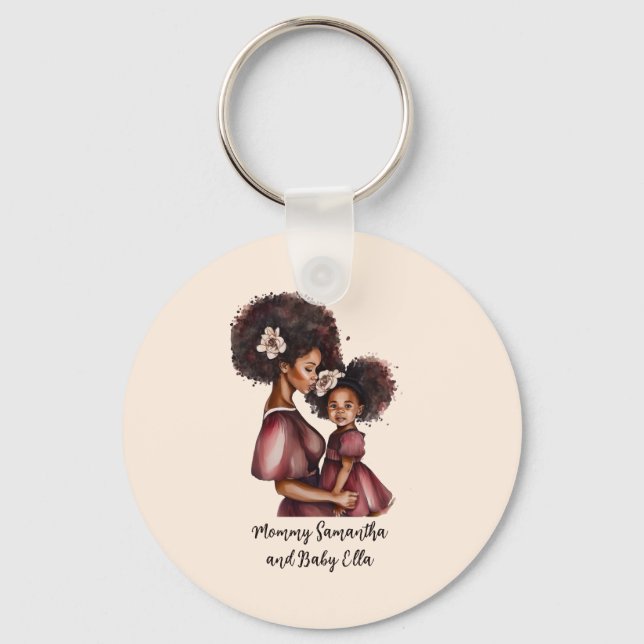 Personalized Black Mom and Daughter (2) Keychain (Front)