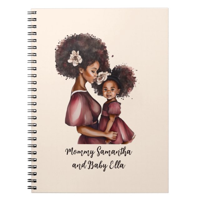 Personalized Black Mom and Daughter (2) Notebook (Front)