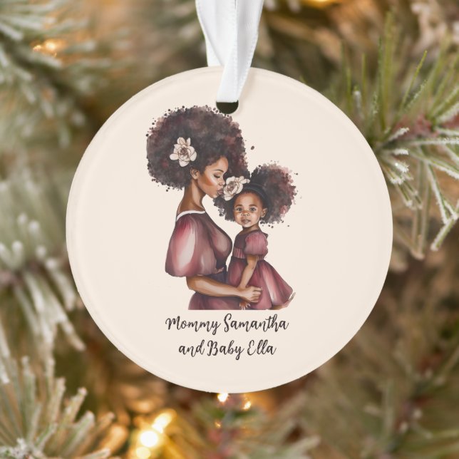 Personalized Black Mom and Daughter (2) Ornament (Tree)