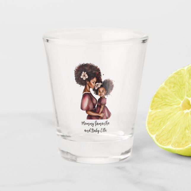 Personalized Black Mom and Daughter (2) Shot Glass (Front)
