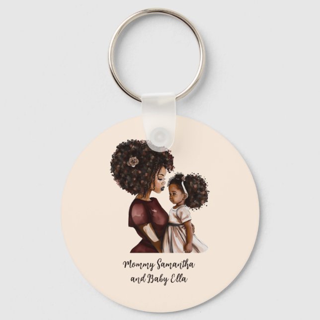Personalized Black Mom and Daughter (3) Keychain (Front)