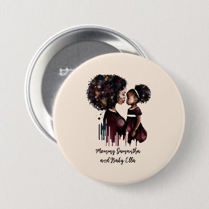 Personalized Black Mom and Daughter (4) 3 Inch Round Button