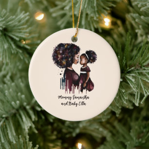 Personalized Black Mom and Daughter (4) Ceramic Ornament