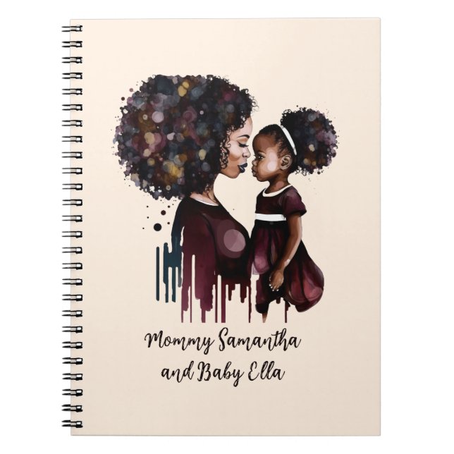 Personalized Black Mom and Daughter (4) Notebook (Front)