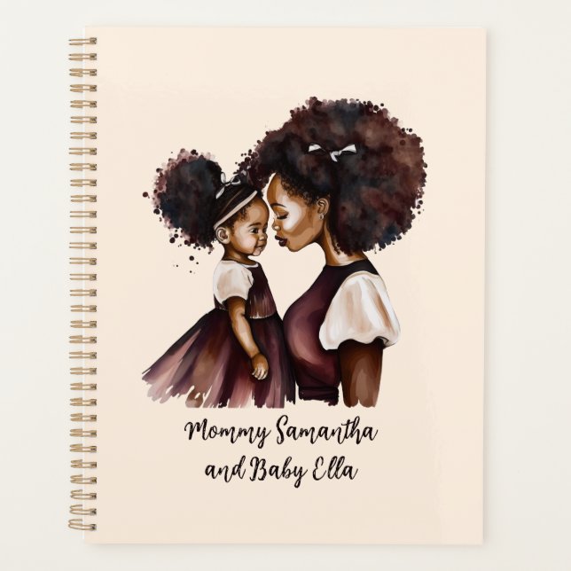 Personalized Black Mom and Daughter (5) Planner (Front)