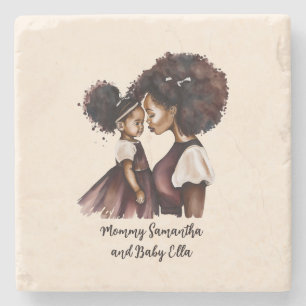 Personalized Black Mom and Daughter (5) Stone Coaster
